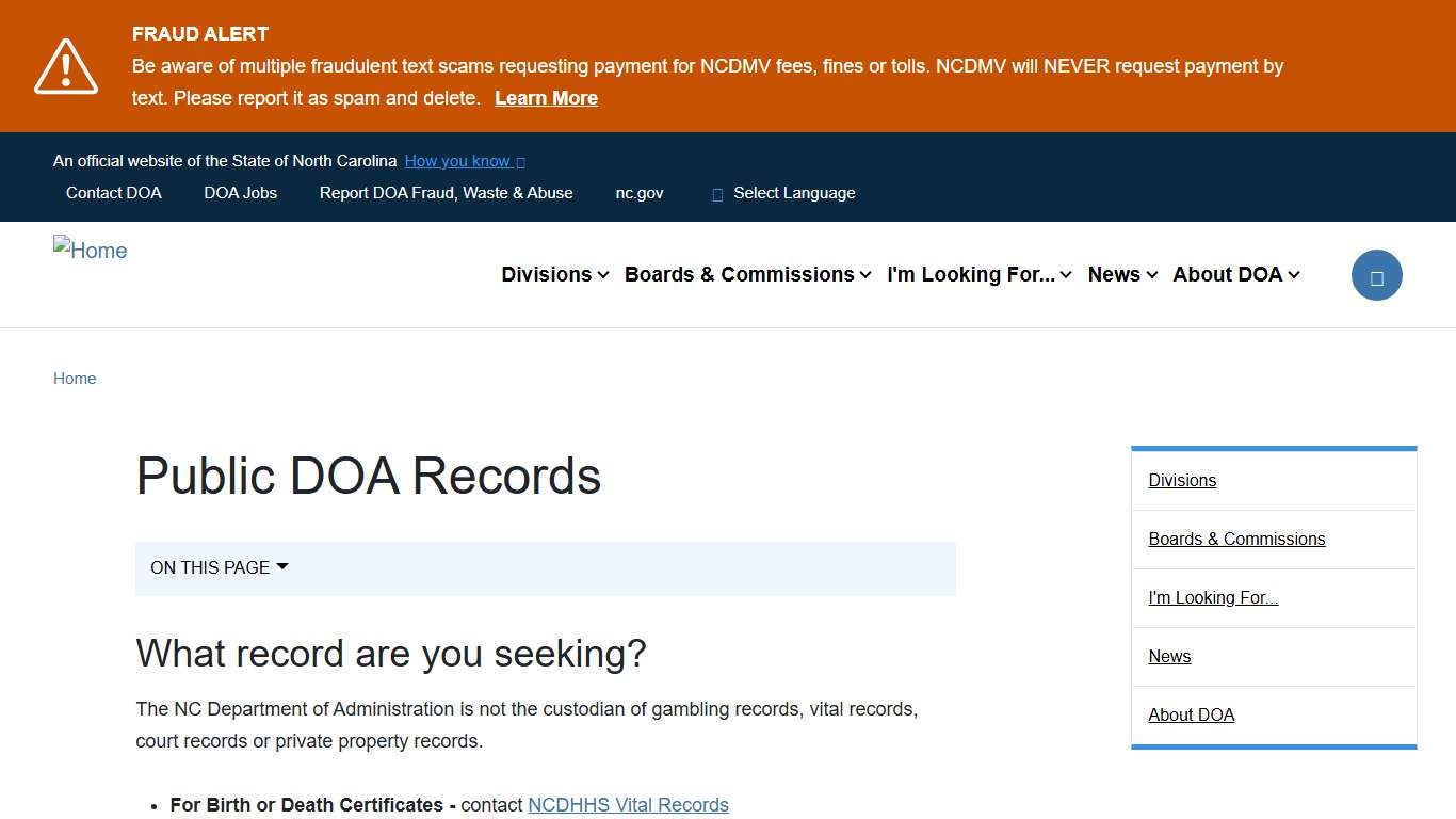 Public DOA Records | NC DOA